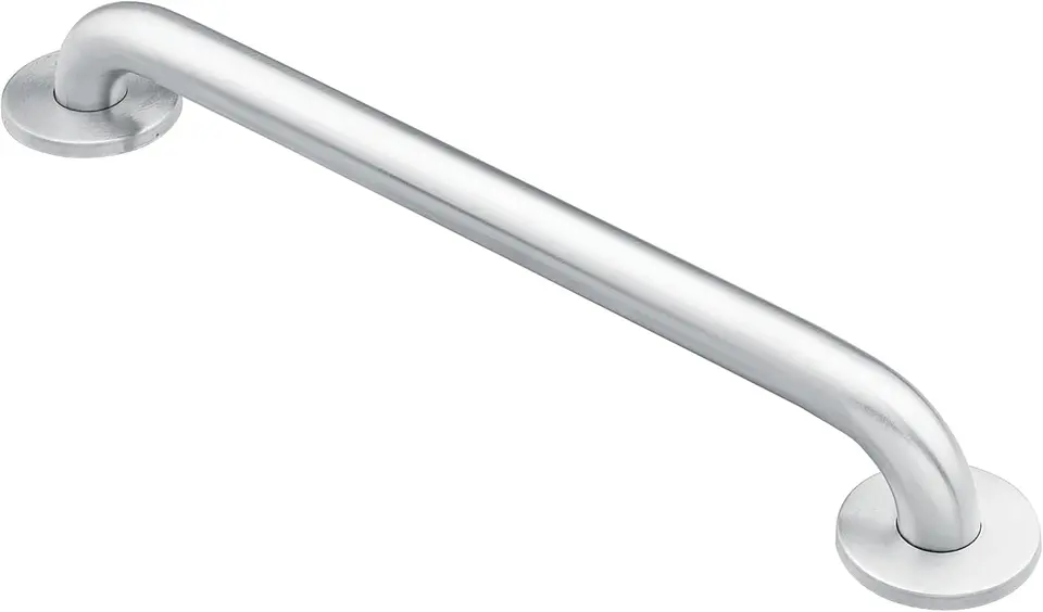 Straight stainless steel grab bar with concealed-screw round flanges